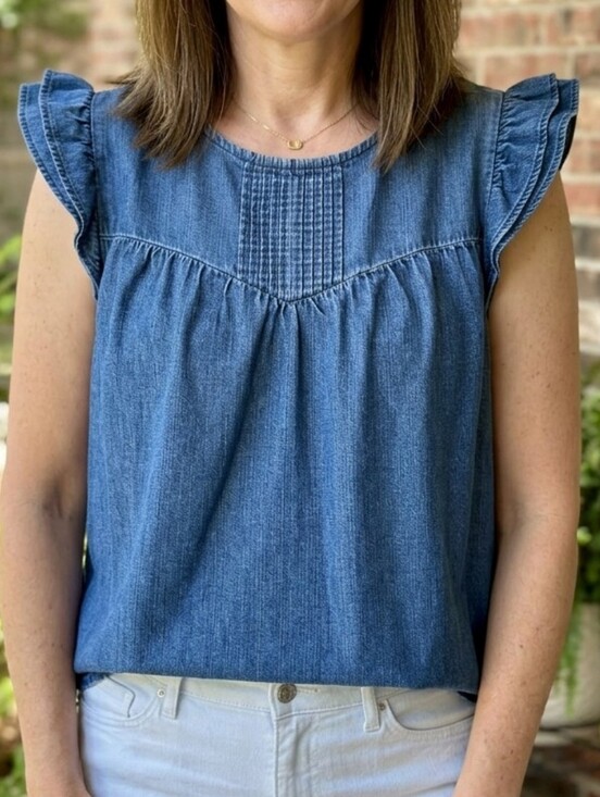 J. Crew Tops - NWT J. Crew Re-Imagined Chambray Ruffle Sleeve Pintuck Top, Size L